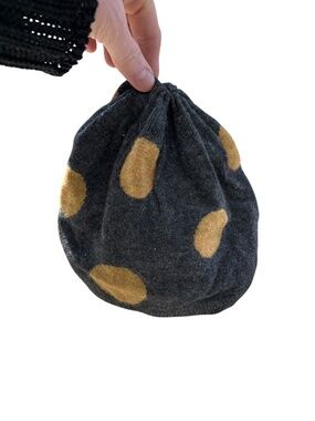Carolina Amato gray mustard polka dot beanie mixed knit hat cap